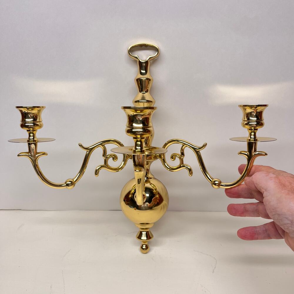 Three Arm Solid Brass Candle Holder Wall Sconce